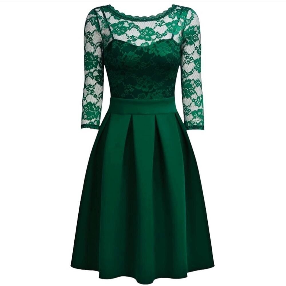 Miusol Women's Vintage Floral Lace 2/3 Sleeve Party Dress Size L